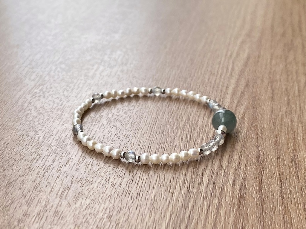 ビーズブレスレット No.144 ブルートルマリン ラブラドライト 天然石 パール