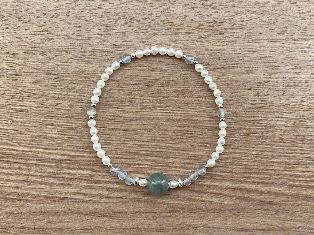 ビーズブレスレット No.144 ブルートルマリン ラブラドライト 天然石 パール