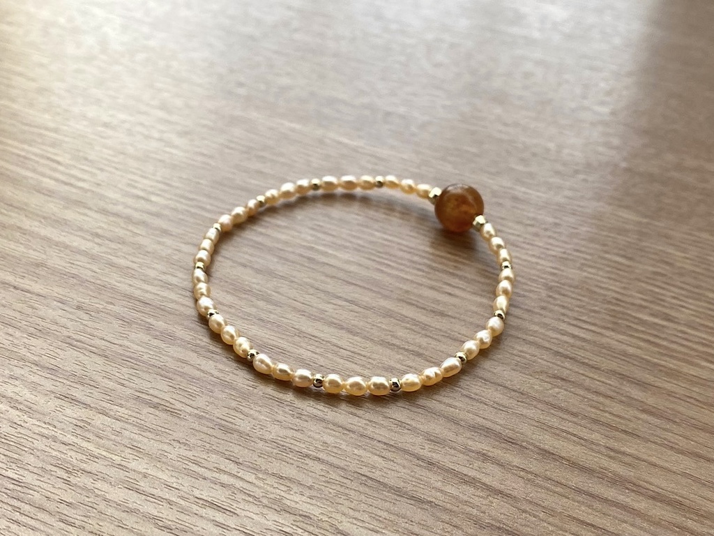 ビーズブレスレット No.145 プラジオクレースムーンストーン 天然石 パール