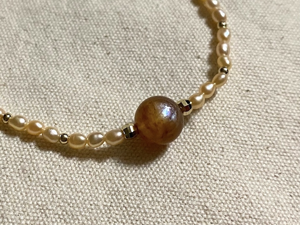 ビーズブレスレット No.145 プラジオクレースムーンストーン 天然石 パール