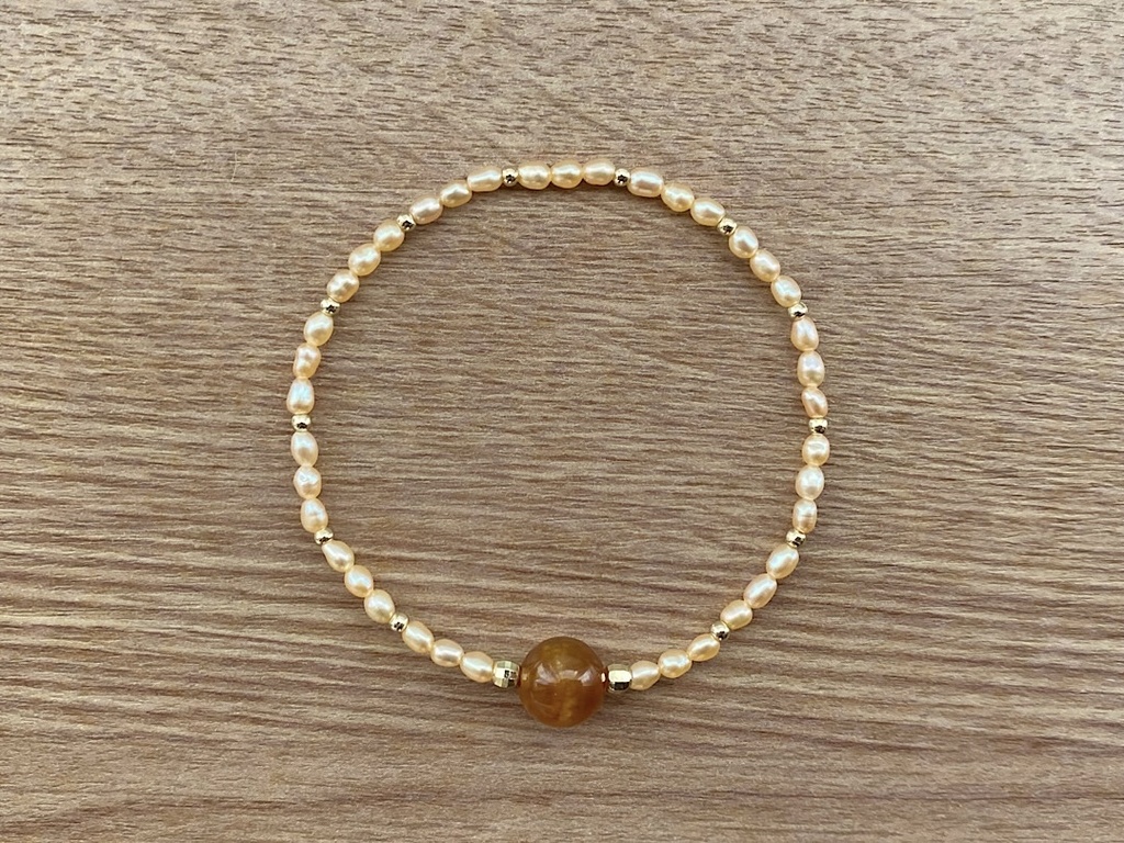 ビーズブレスレット No.145 プラジオクレースムーンストーン 天然石 パール