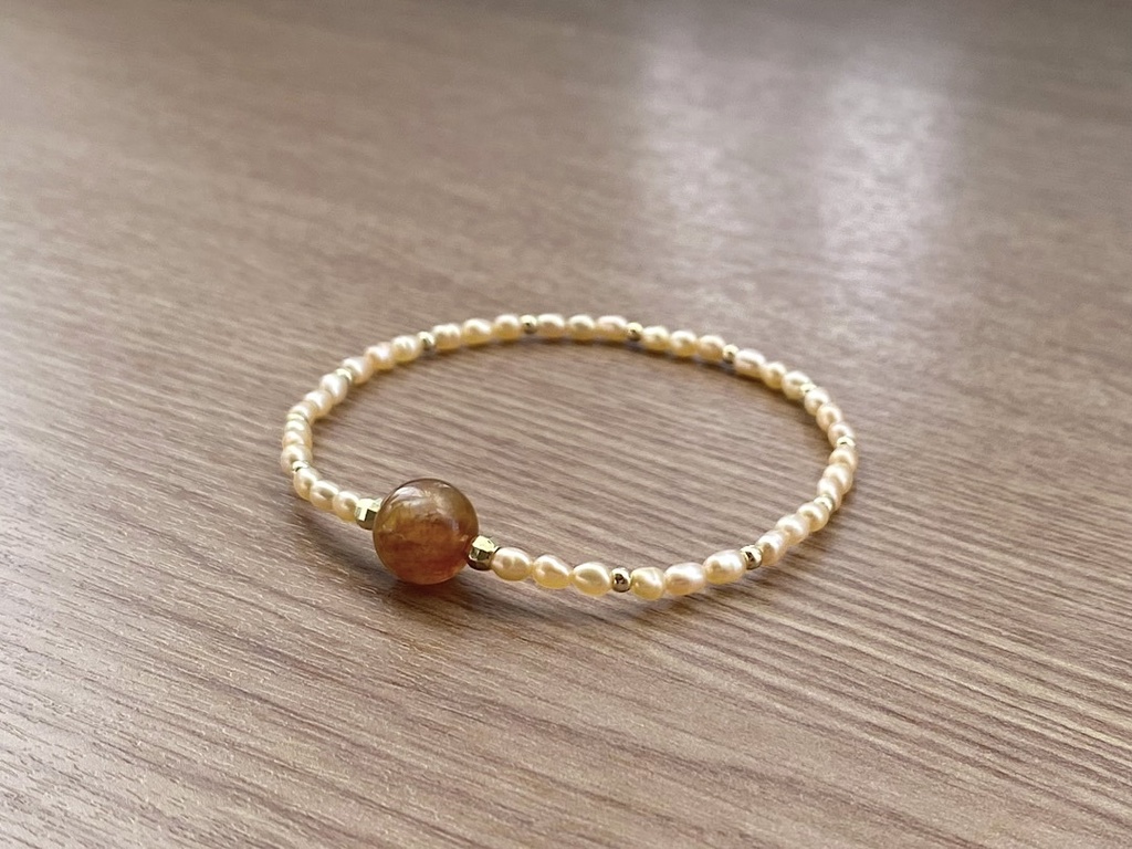 ビーズブレスレット No.145 プラジオクレースムーンストーン 天然石 パール