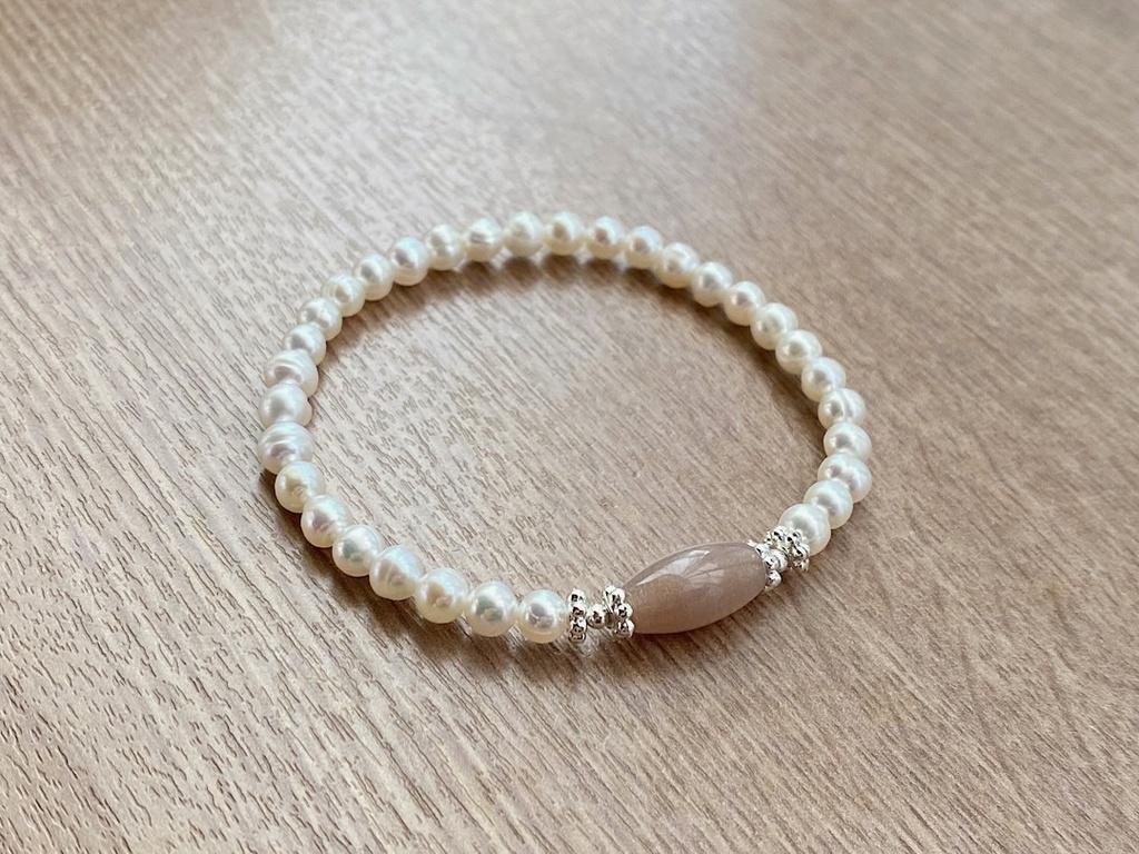 ピンクムーンストーン 天然石 パール ブレスレット