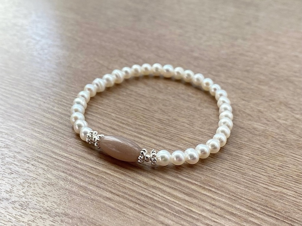 ピンクムーンストーン 天然石 パール ブレスレット