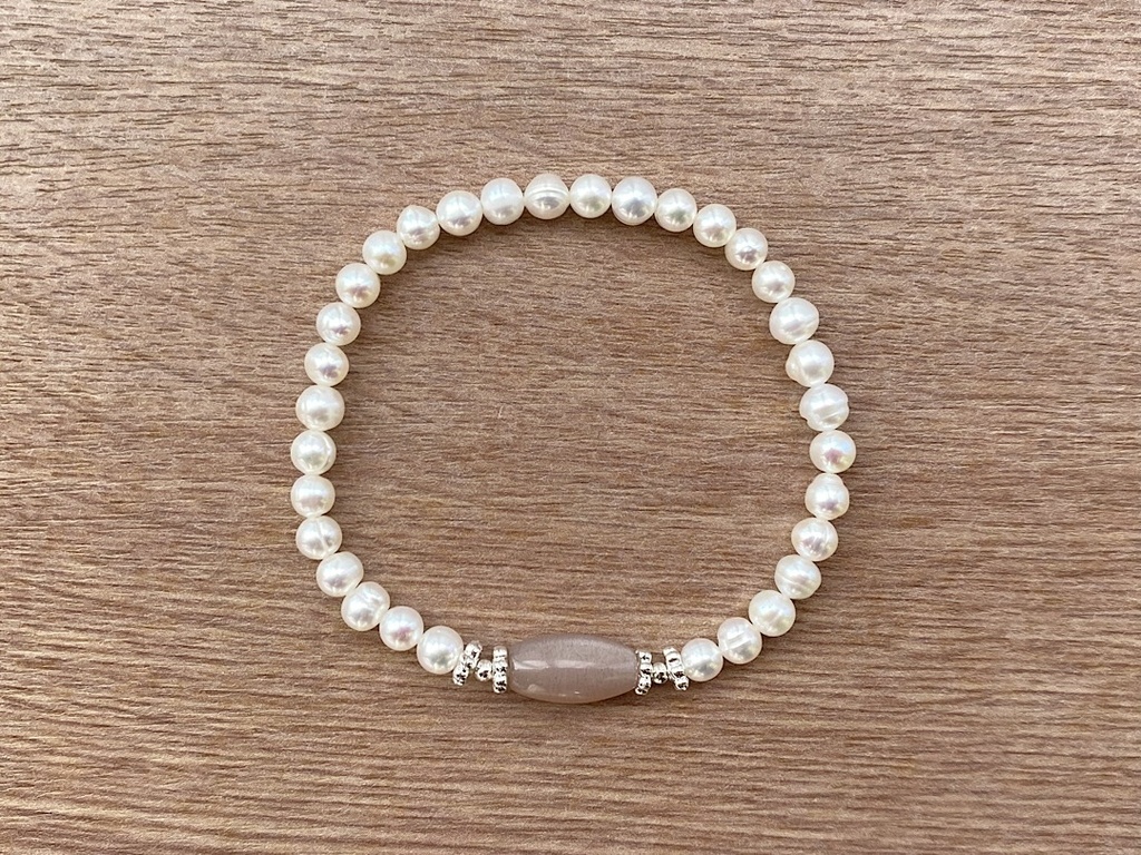 ピンクムーンストーン 天然石 パール ブレスレット