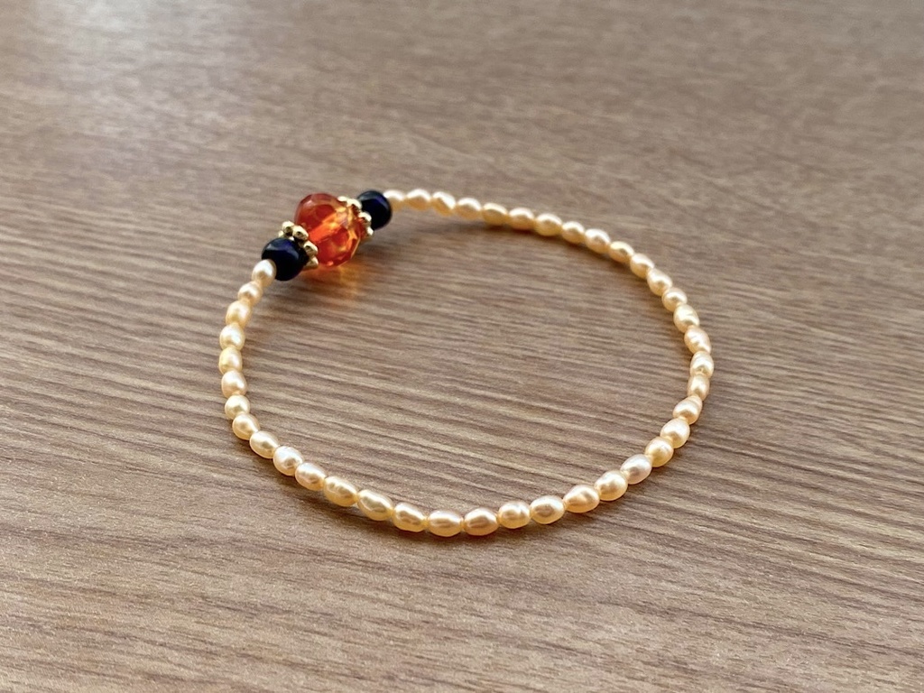 ファイアオレンジ & ネイビー パール ブレスレット