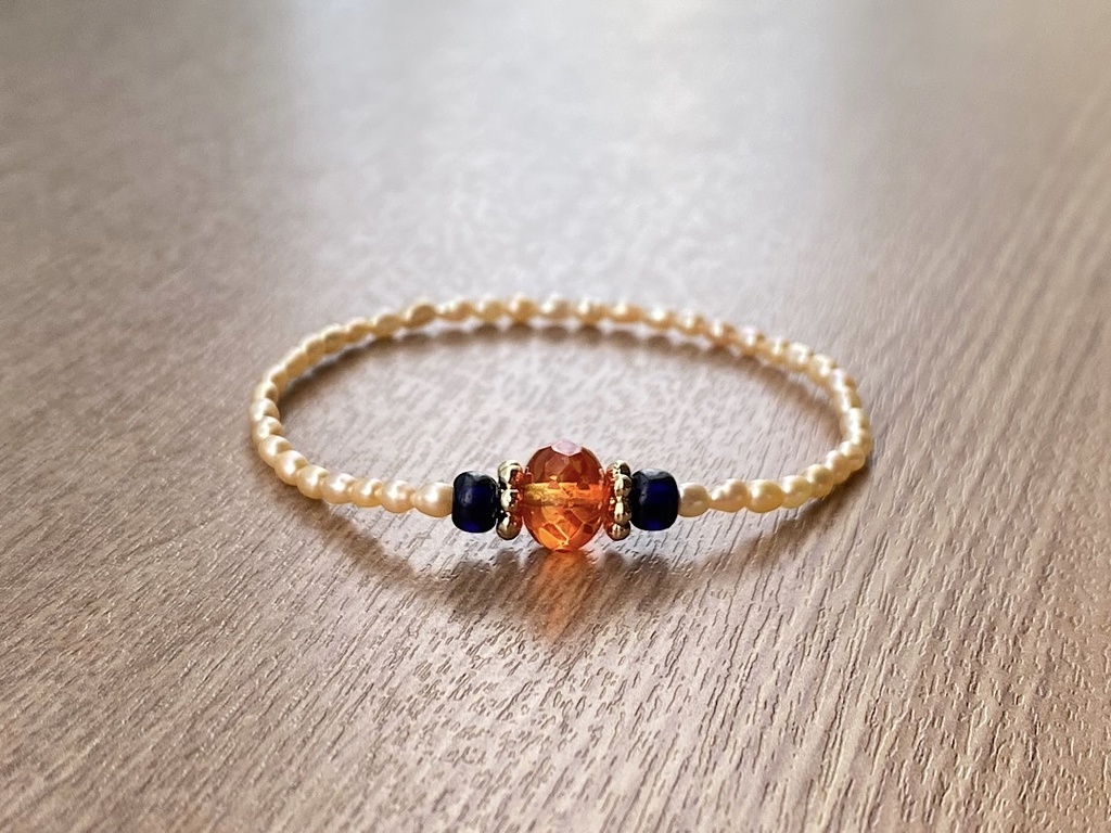 ファイアオレンジ & ネイビー パール ブレスレット