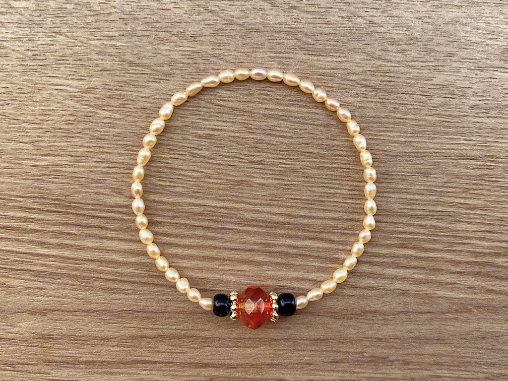 ファイアオレンジ & ネイビー パール ブレスレット