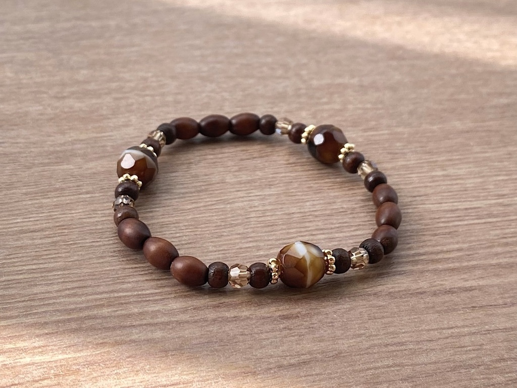 ヴィンテージビーズ ブラウンマーブル & ウッド ブレスレット