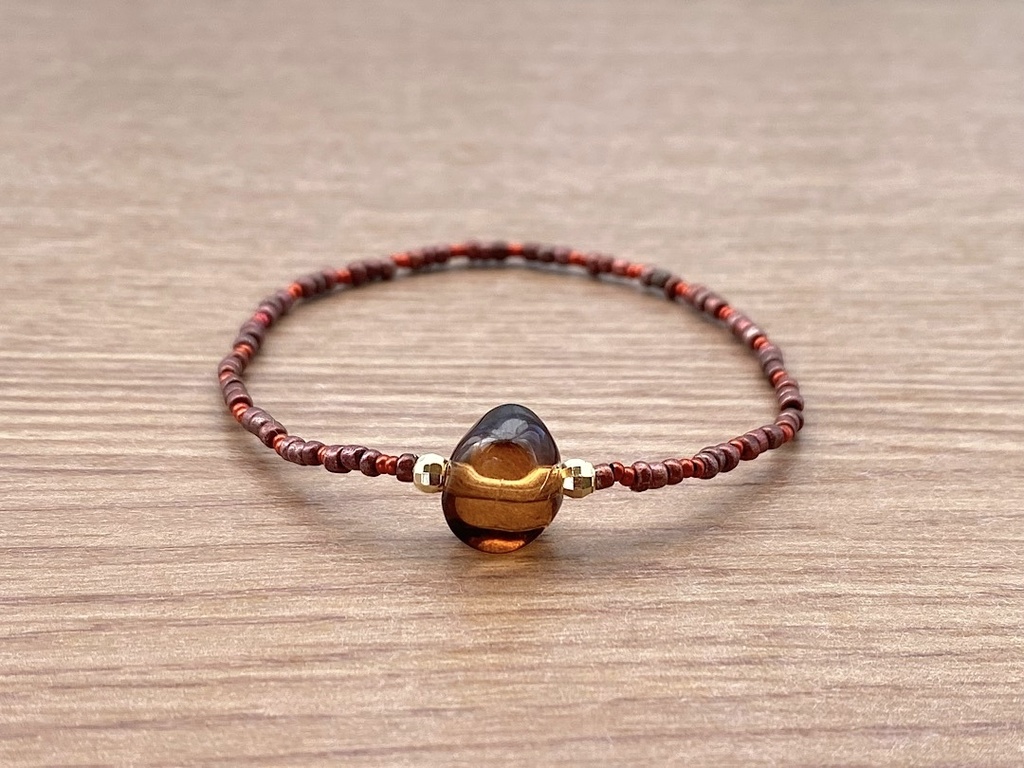スモーキーアンバー & ローズレッド ブレスレット