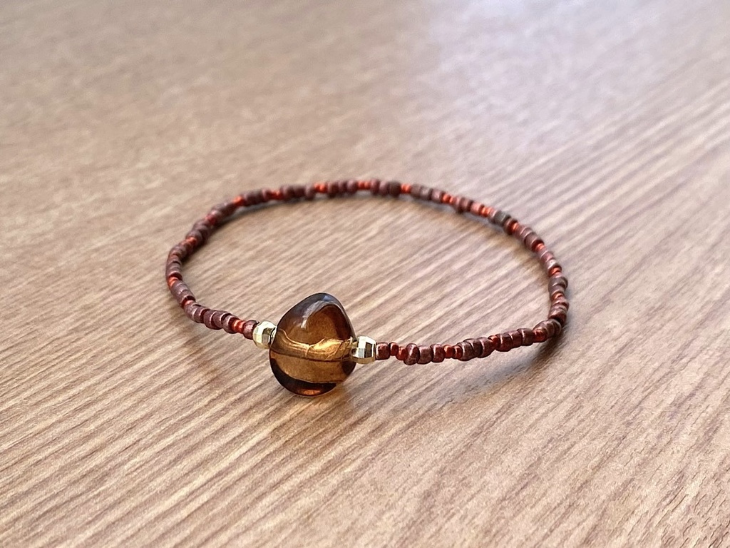 スモーキーアンバー & ローズレッド ブレスレット