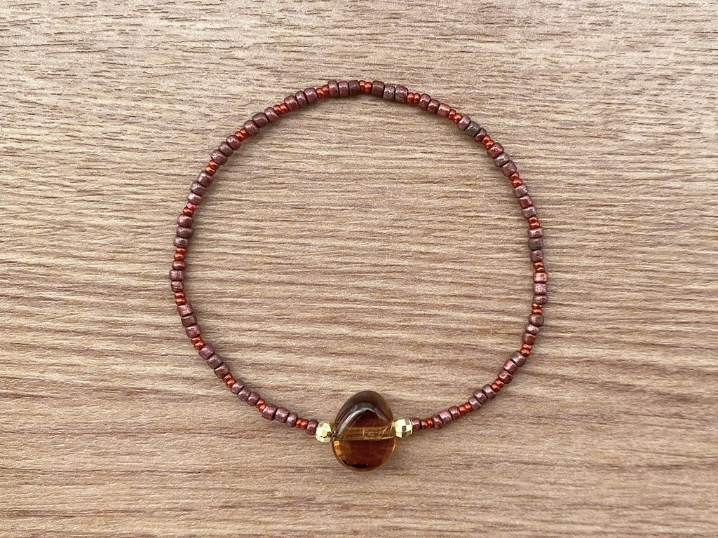 スモーキーアンバー & ローズレッド ブレスレット