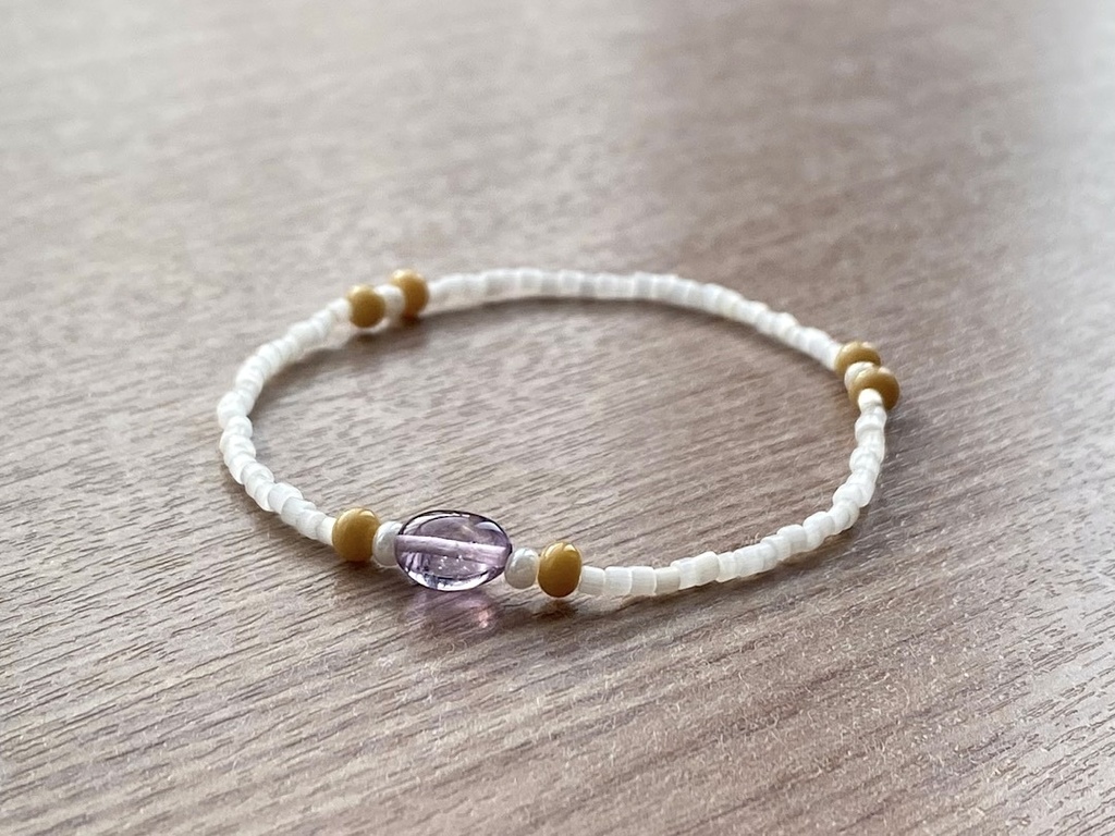 ピンクアメジスト & ベージュホワイト ブレスレット