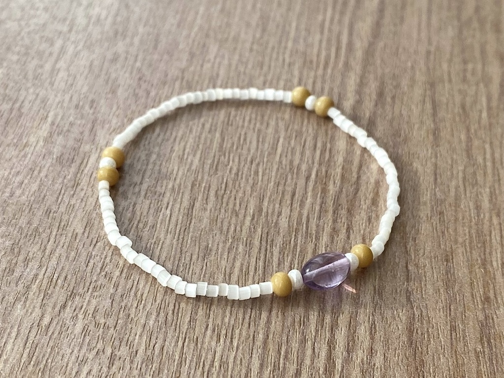 ピンクアメジスト & ベージュホワイト ブレスレット