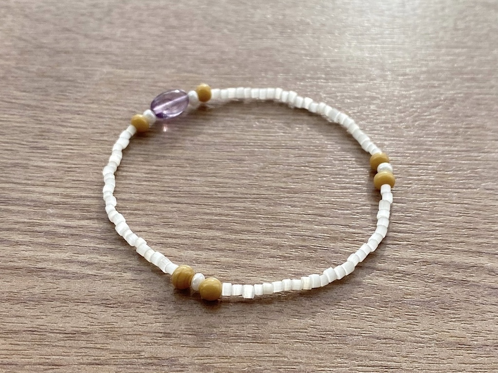 ピンクアメジスト & ベージュホワイト ブレスレット