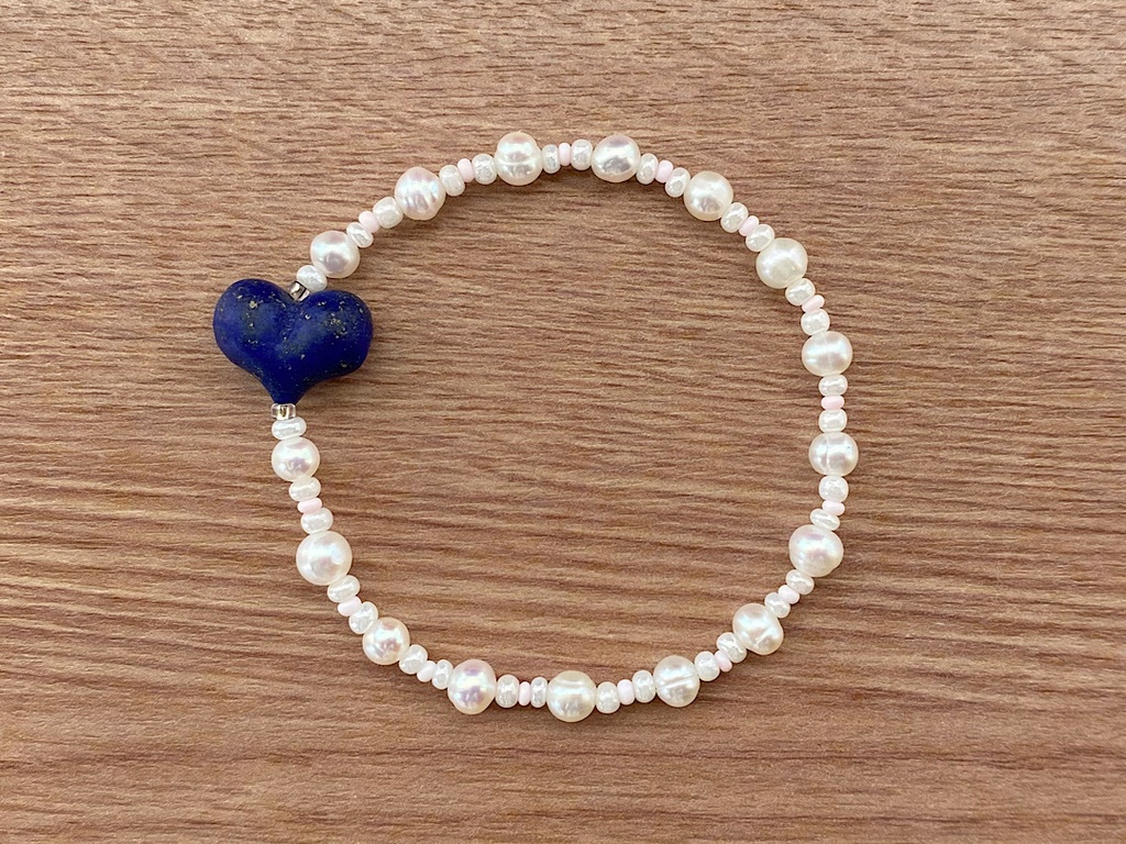 ラピスラズリ ハート & パール ブレスレット