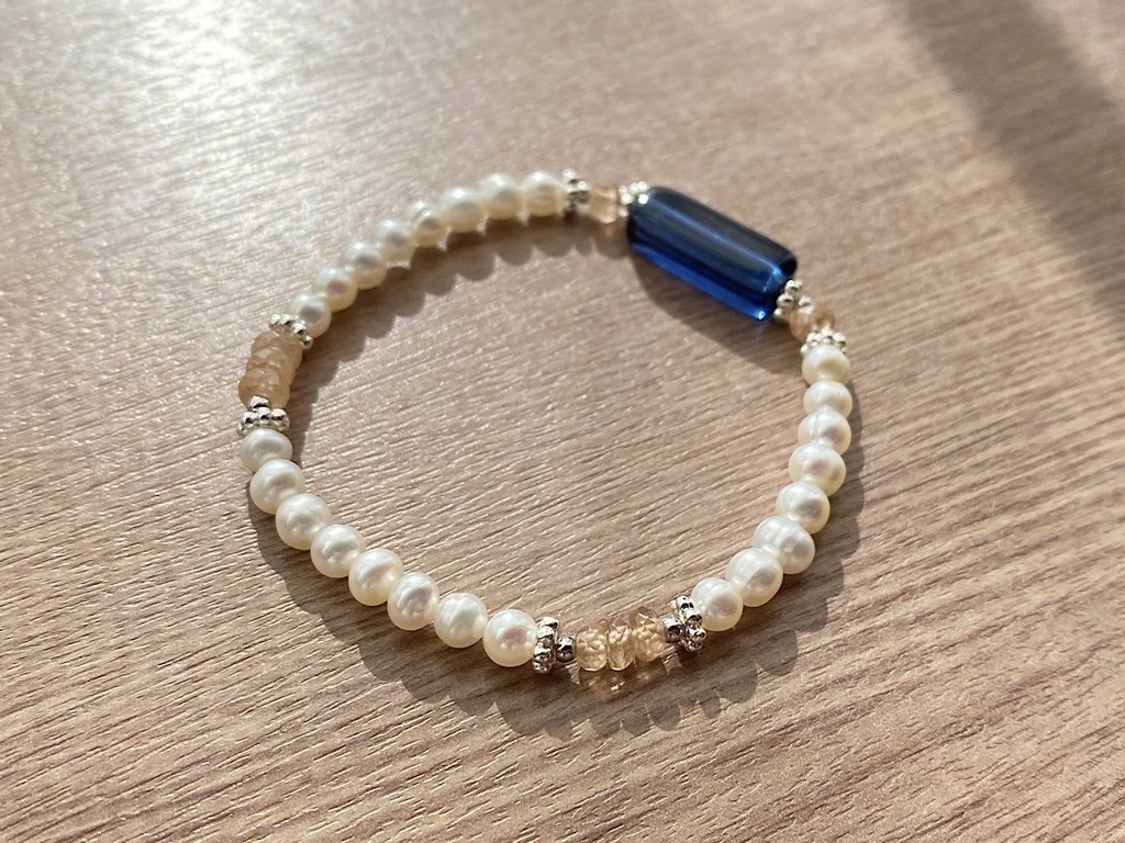 ヴィンテージブルー & パール ブレスレット