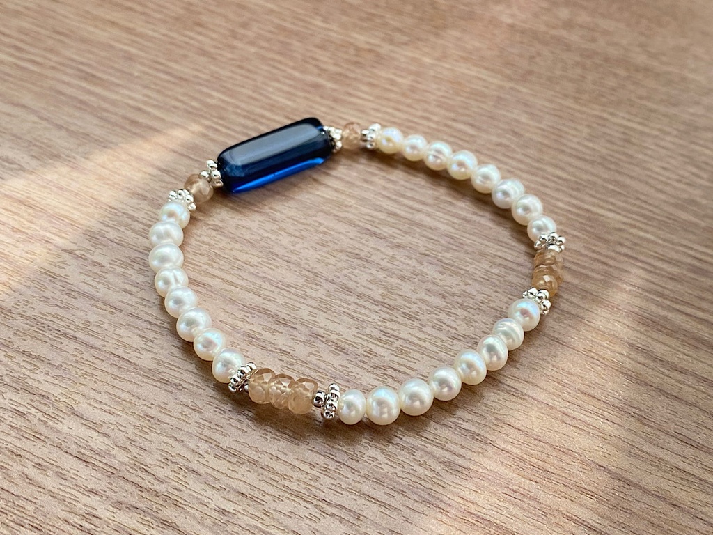 ヴィンテージブルー & パール ブレスレット