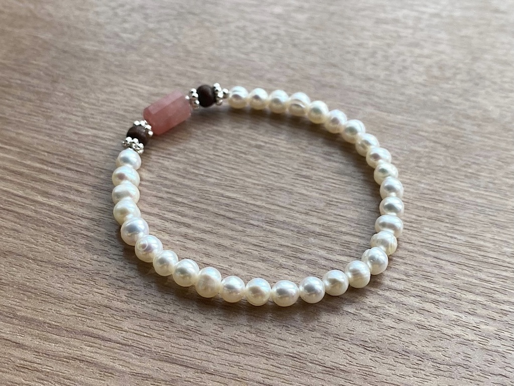 ピンク グァバクォーツ & パール ブレスレット