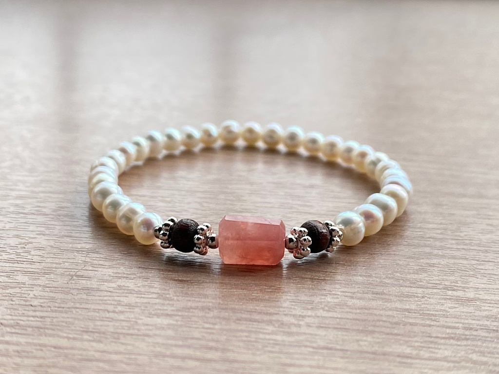ピンク グァバクォーツ & パール ブレスレット