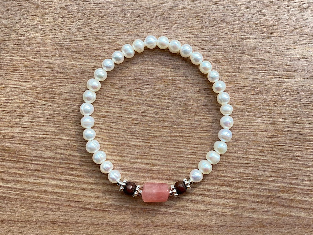 ピンク グァバクォーツ & パール ブレスレット