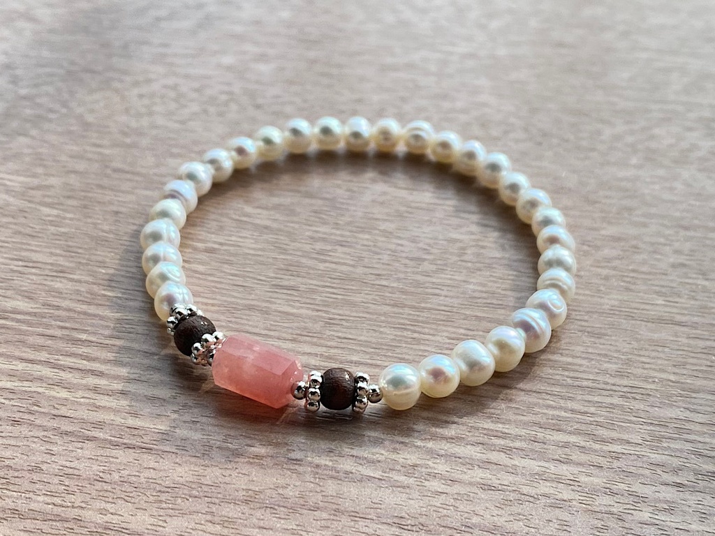 ピンク グァバクォーツ & パール ブレスレット