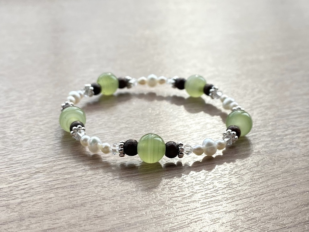 ヴィンテージ オリーブ & ウッド & パール ブレスレット