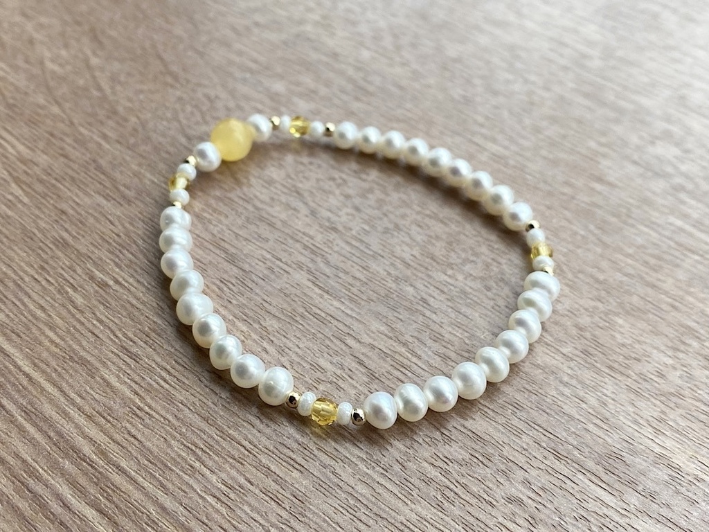 アラゴナイト & パール クリスタルビーズ ブレスレット