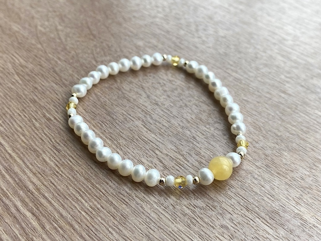 アラゴナイト & パール クリスタルビーズ ブレスレット