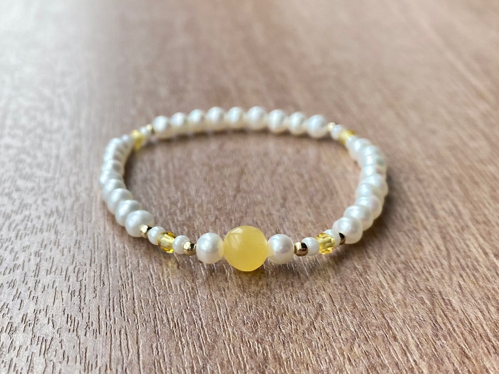 アラゴナイト & パール クリスタルビーズ ブレスレット