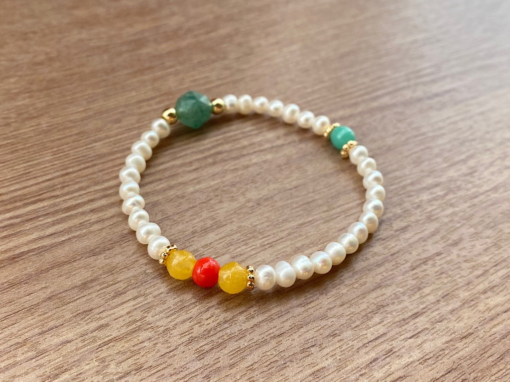 グリーンアベンチュリン & パール ヴィンテージ カラービーズ ブレスレット