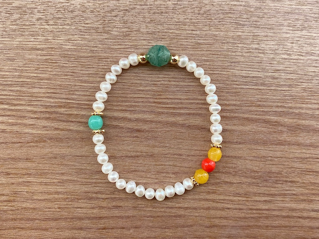 グリーンアベンチュリン & パール ヴィンテージ カラービーズ ブレスレット