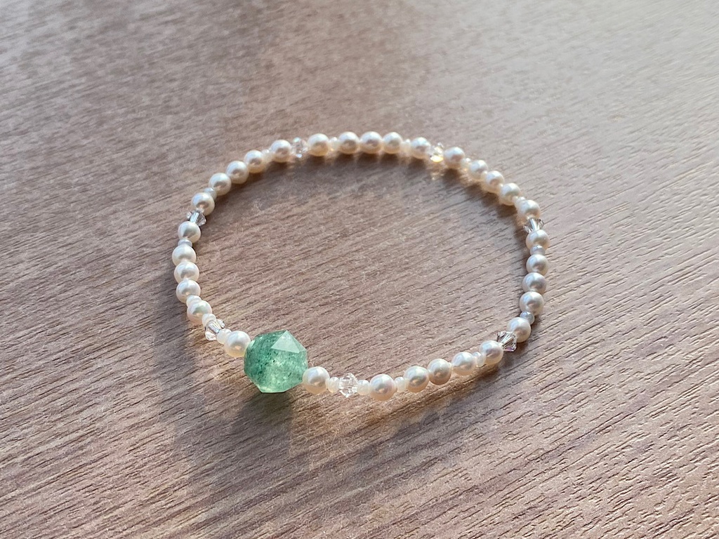 グリーンアベンチュリン & パール クリスタル ブレスレット
