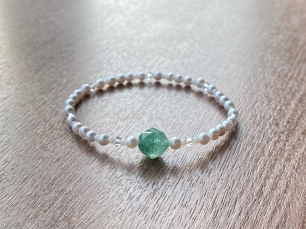 グリーンアベンチュリン & パール クリスタル ブレスレット