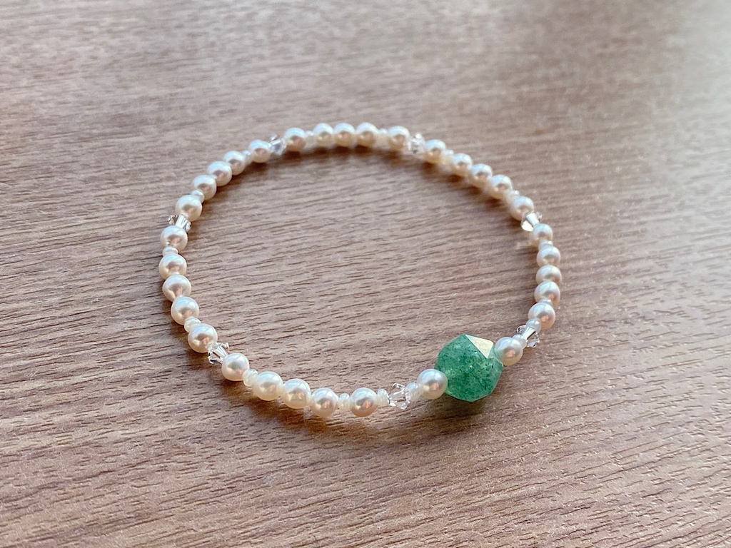 グリーンアベンチュリン & パール クリスタル ブレスレット