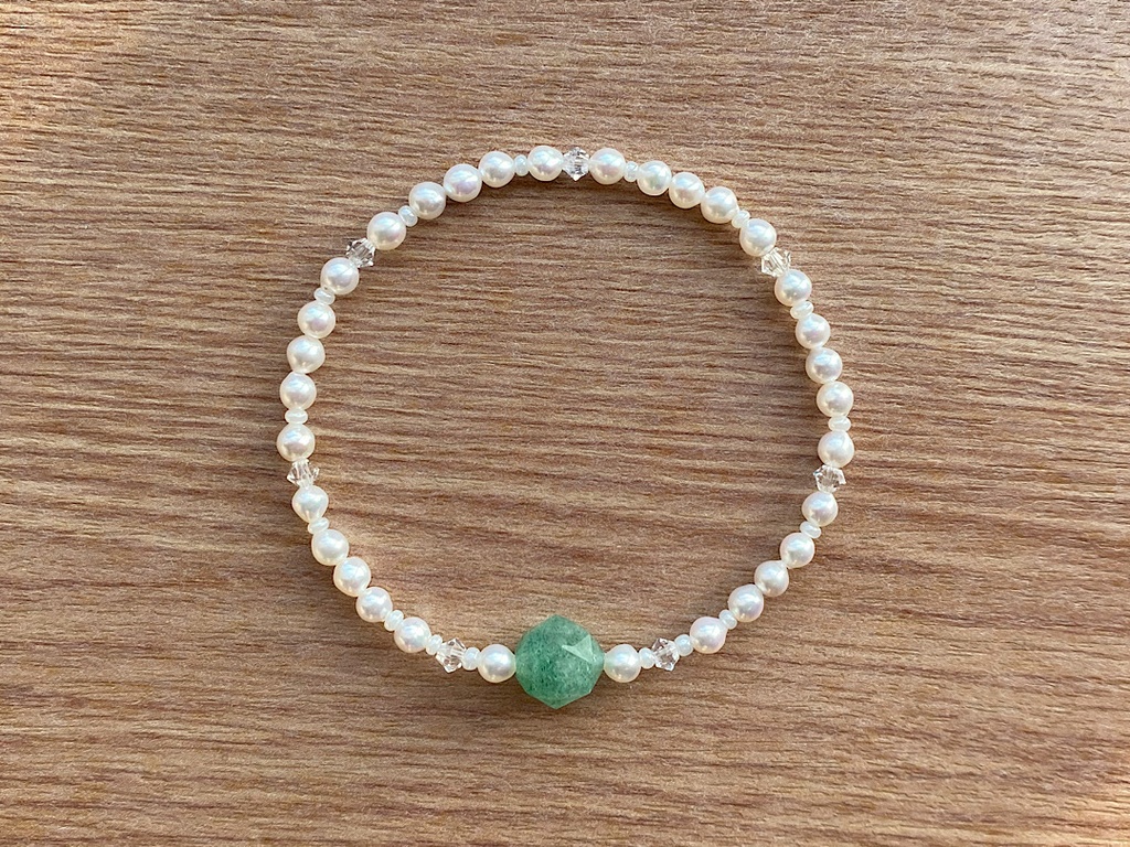 グリーンアベンチュリン & パール クリスタル ブレスレット