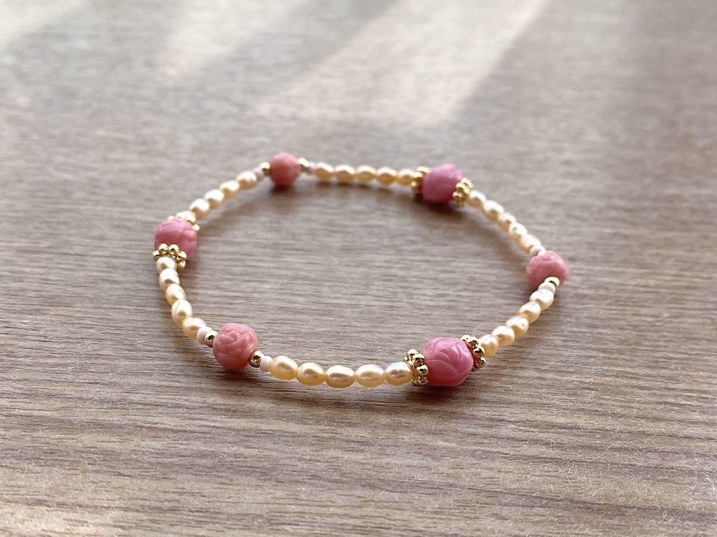 ピンクローズ & パール ブレスレット