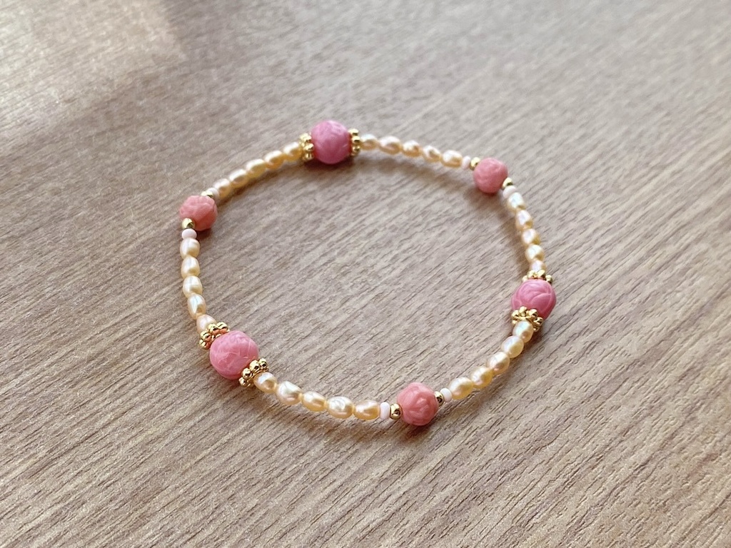 ピンクローズ & パール ブレスレット