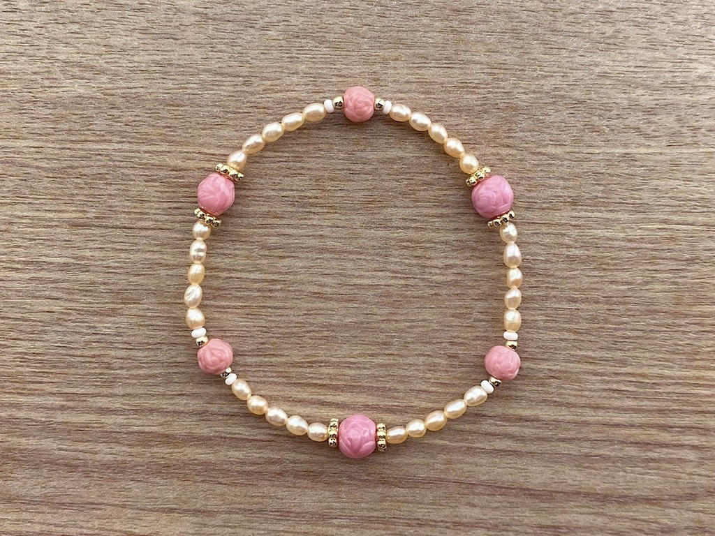 ピンクローズ & パール ブレスレット