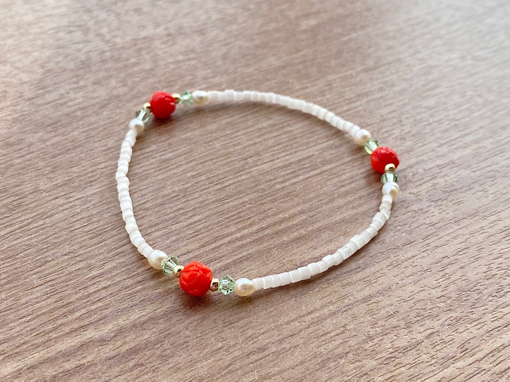レッドローズ & ホワイト ブレスレット
