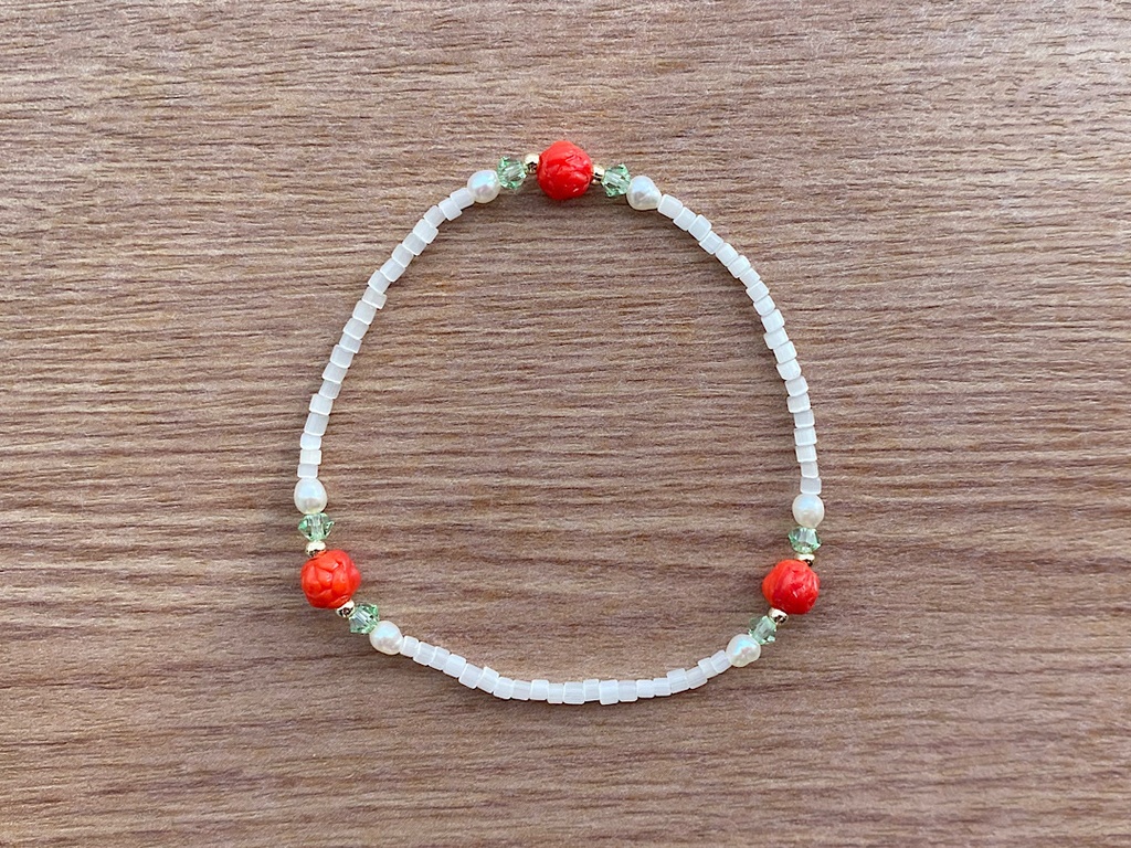 レッドローズ & ホワイト ブレスレット