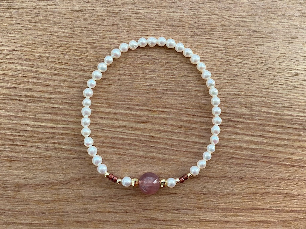 パープルローズクォーツ & パール ブレスレット