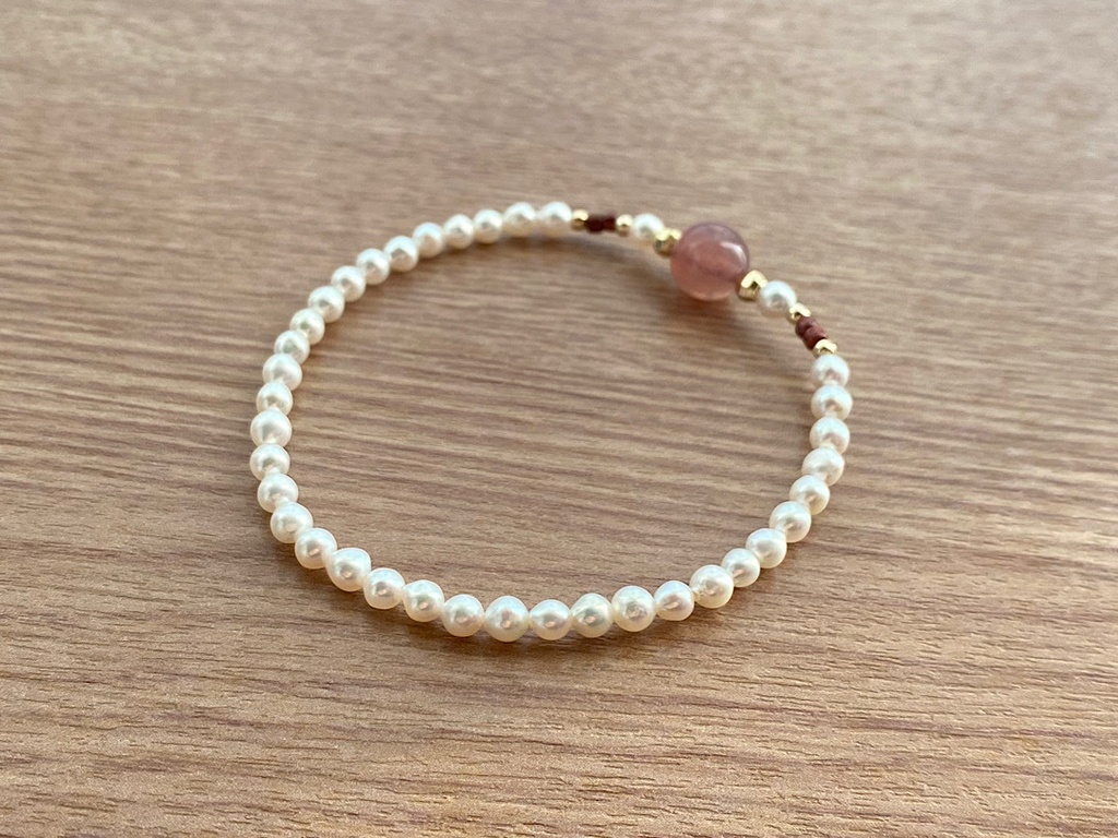 パープルローズクォーツ & パール ブレスレット