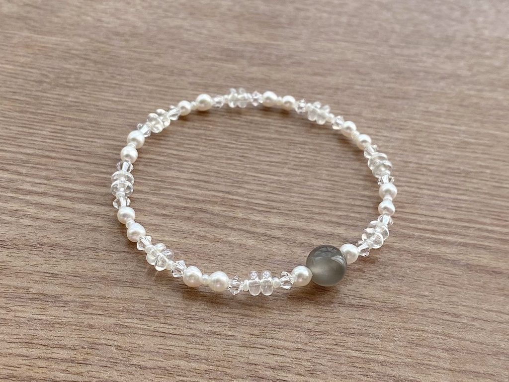 ブラックムーンストーン & パール クリスタル ブレスレット