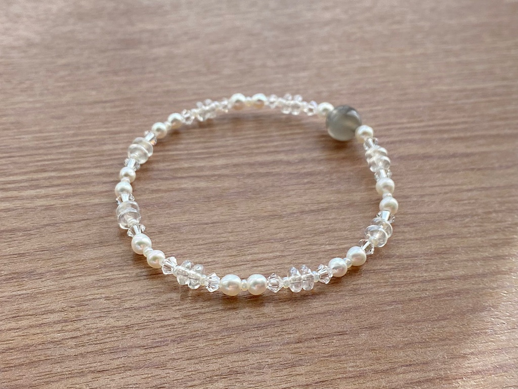 ブラックムーンストーン & パール クリスタル ブレスレット