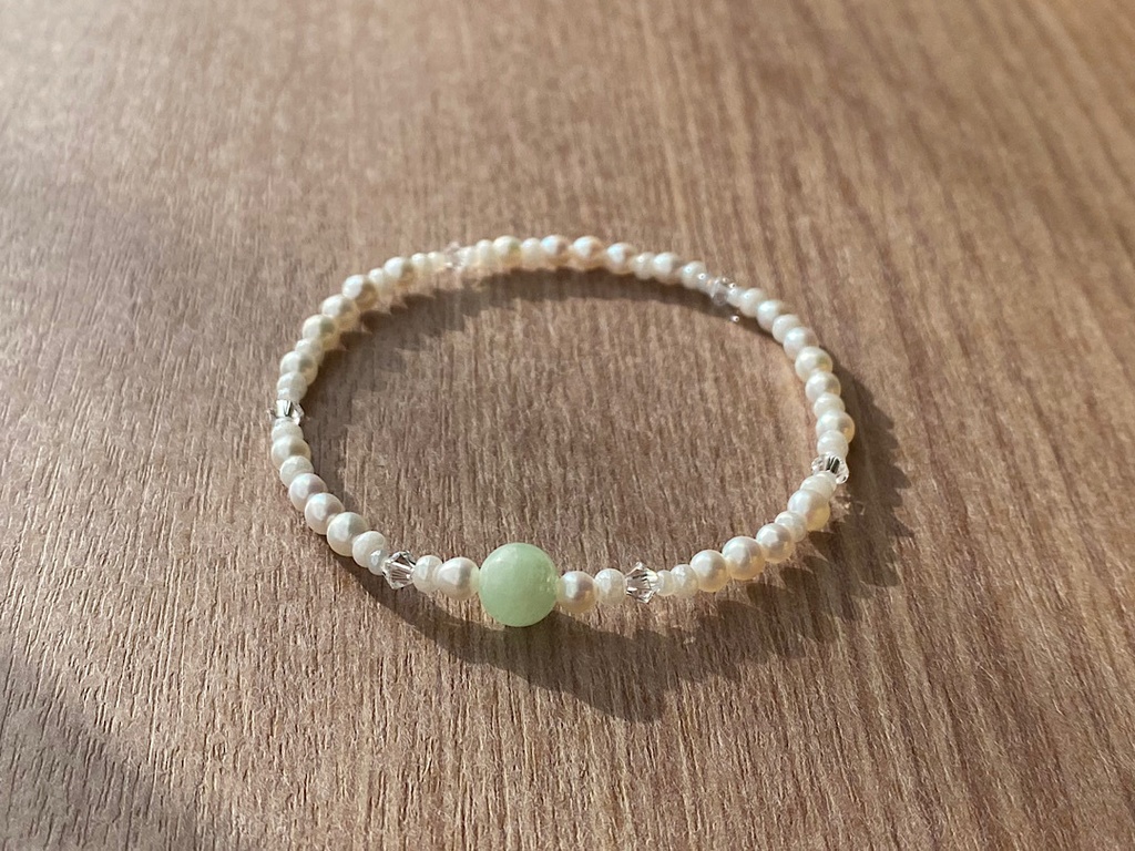 グリーンムーンストーン & パール クリスタル ブレスレット