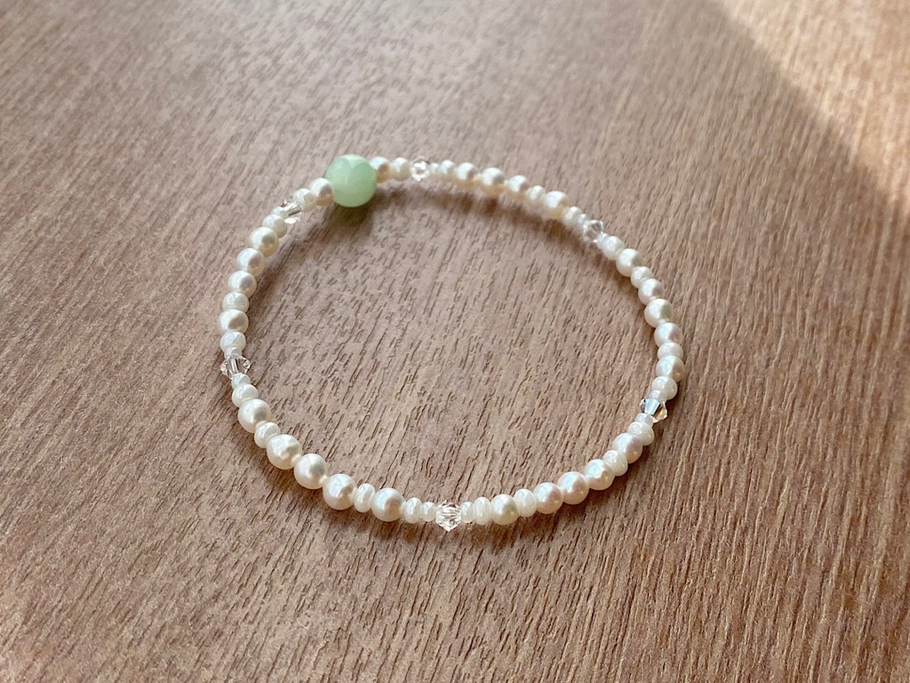 グリーンムーンストーン & パール クリスタル ブレスレット