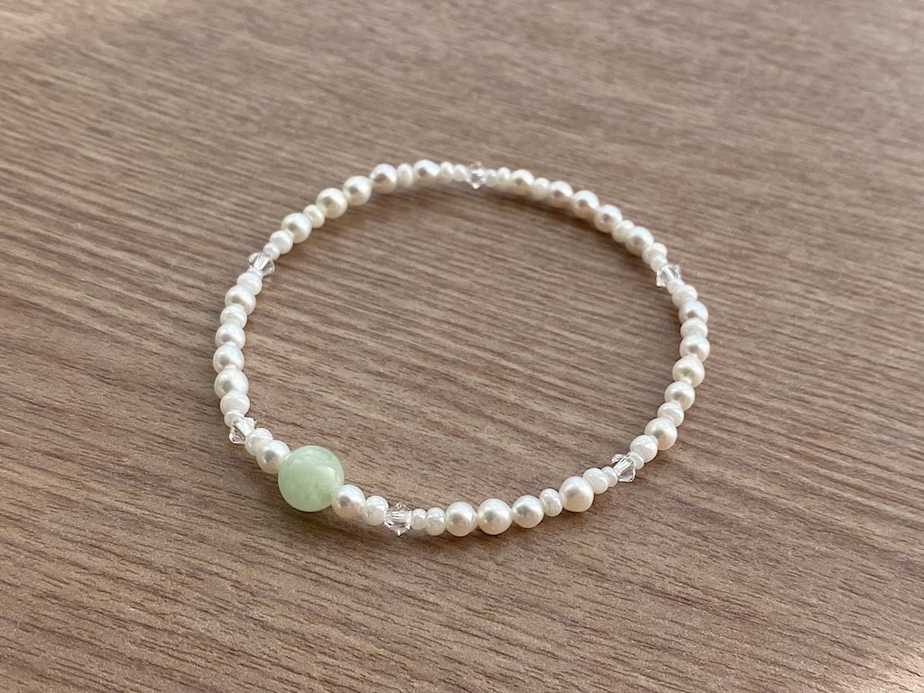 グリーンムーンストーン & パール クリスタル ブレスレット