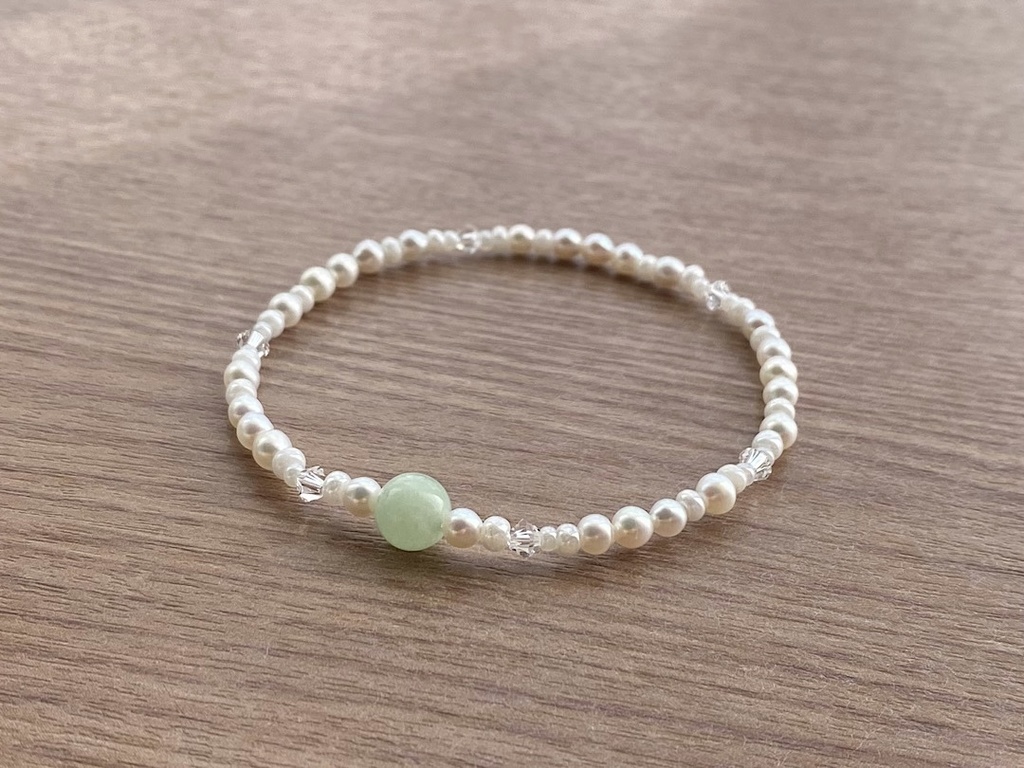 グリーンムーンストーン & パール  クリスタル ブレスレット