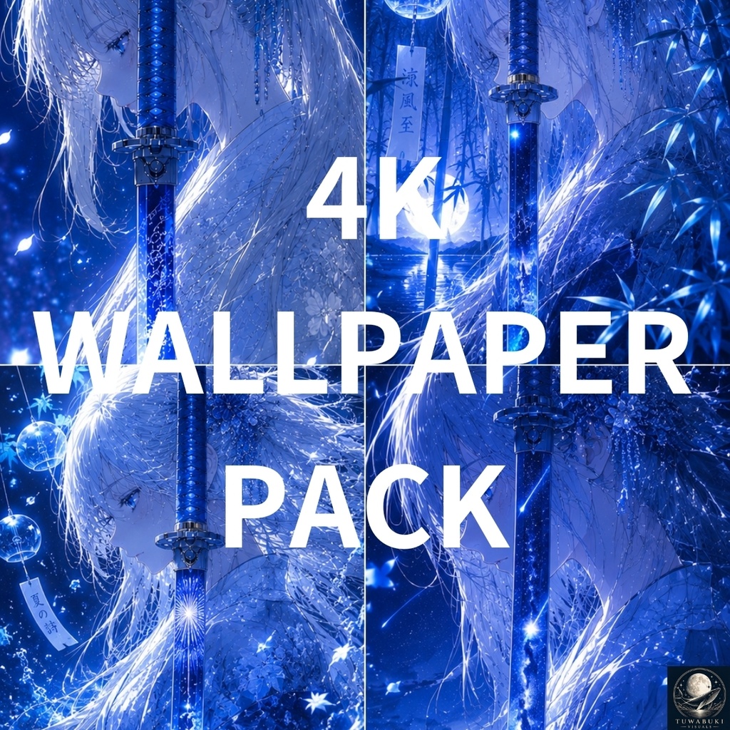 涼を感じる月夜 Moonlit Blade — Summer Breeze Beneath the Blue Moon 4K WALLPAPER PACK3000X4000PX